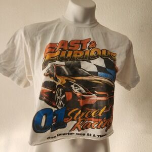 Fast & Furious racing white‎ cropped tee size Medium